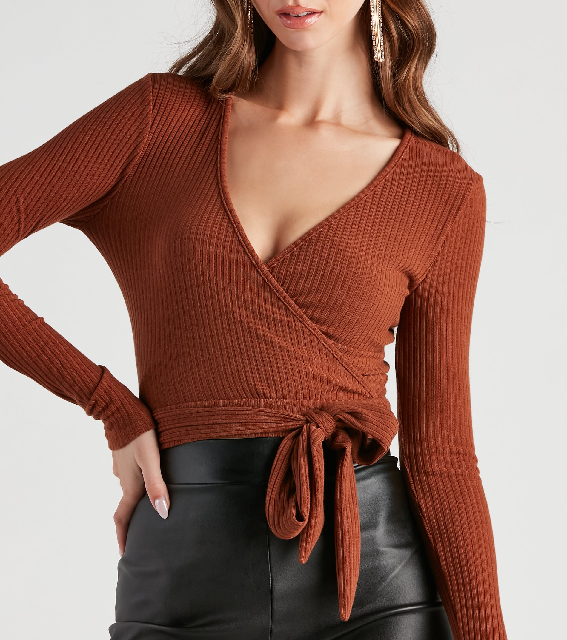 Basic Ribbed Knit Tie Waist Top