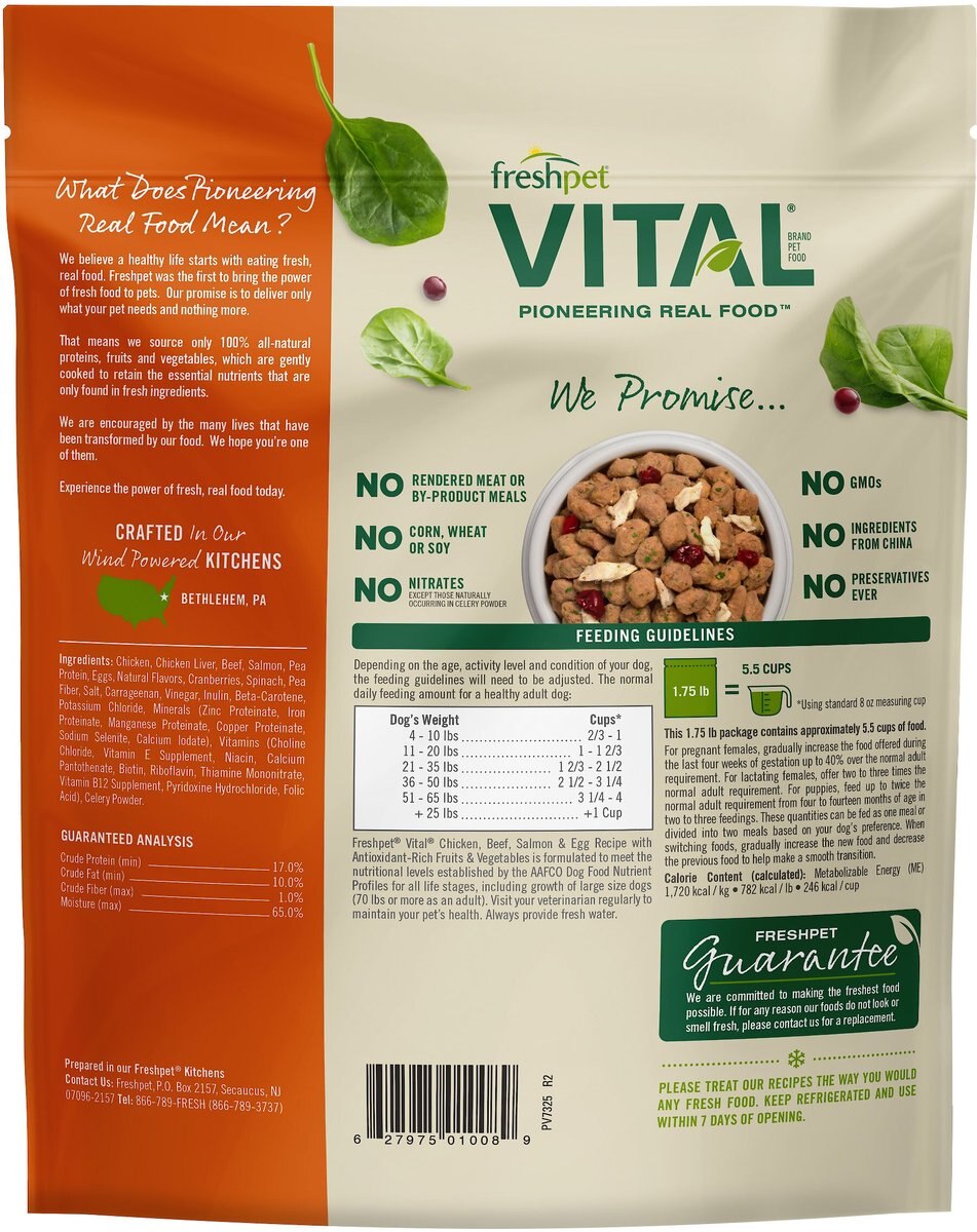 Freshpet Vital Chicken， Beef， Salmon and Egg Recipe Grain-Free Fresh Dog Food