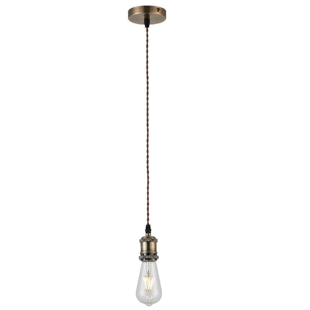 Britalia PMS4 Antique Brass Vintage Fabric Twisted Cable Flex Suspension Ceiling Rose Pendant