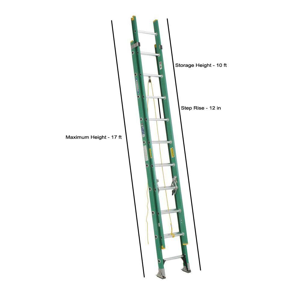 Werner 20 ft. Fiberglass D-Rung Extension Ladder with 225 lb. Load Capacity Type II Duty Rating D5920-2