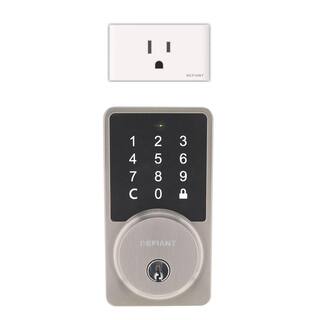 Defiant Square Satin Nickel Smart Wi-Fi Deadbolt Powered by Hubspace HSGC9X2D01AJ