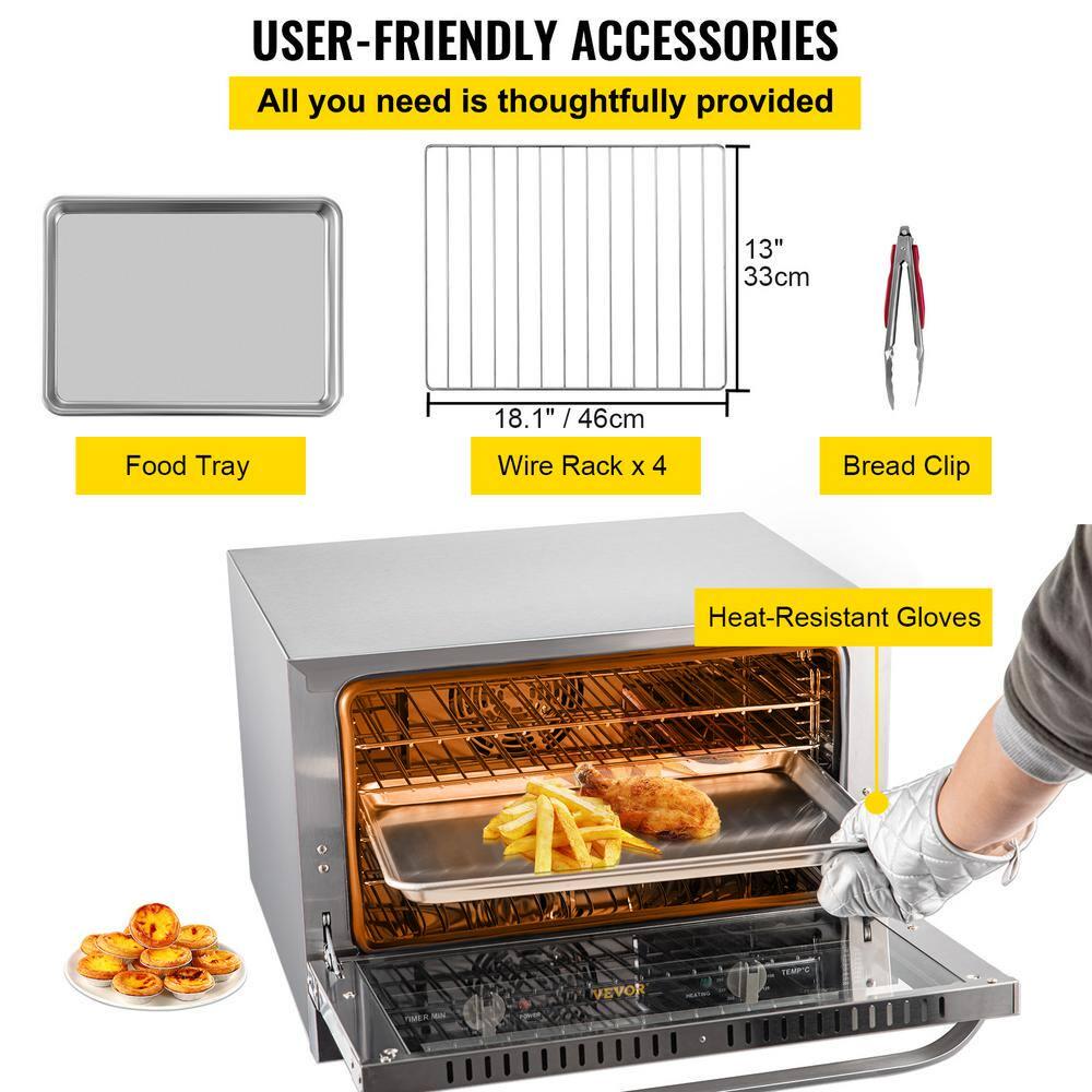 VEVOR Commercial Convection Oven 60 Qt HalfSize Conventional Oven 1800 W 4Tier Toaster Electric Silver Baking Oven 120 V