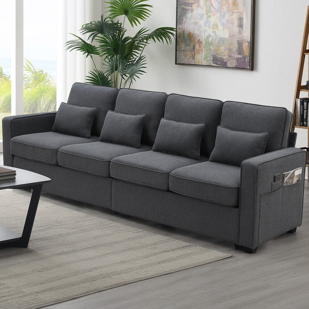 4 Seater Straight Row Sofa w/ Side Pockets   4 Pillows  104\