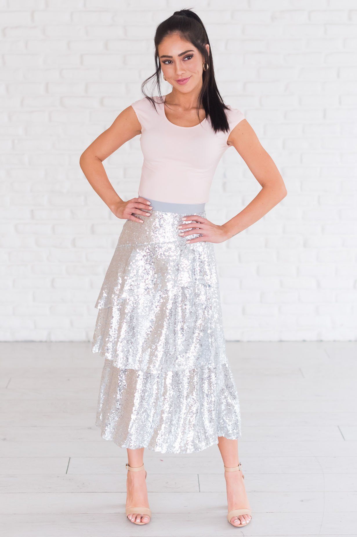 Caught My Eye Modest Sequin Skirt