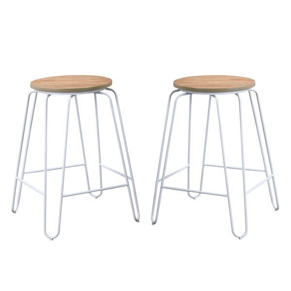 Haim Wood and Metal Round Counter Stool Set