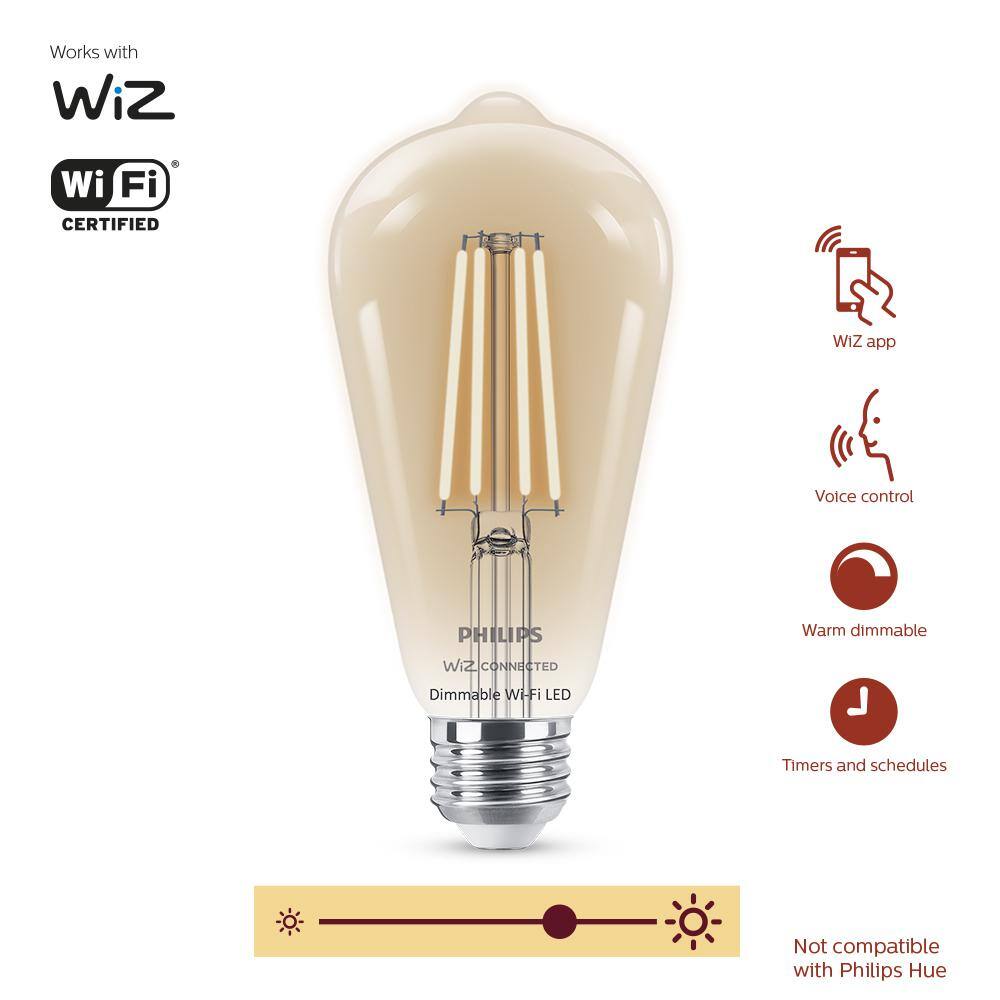 Philips Soft White ST19 LED 40W Equivalent Dimmable Smart Wi-Fi Wiz Connected Wireless Light Bulb (1-Pack) 555557