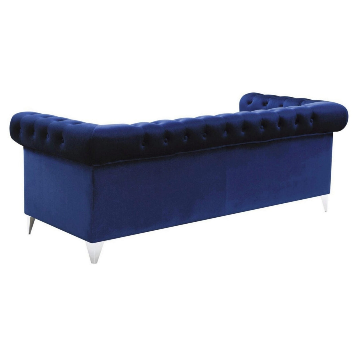 Gavin 83 Inch Modern Tuxedo Sofa, Deep Button Tufted, Nailhead, Blue Velvet- Saltoro Sherpi