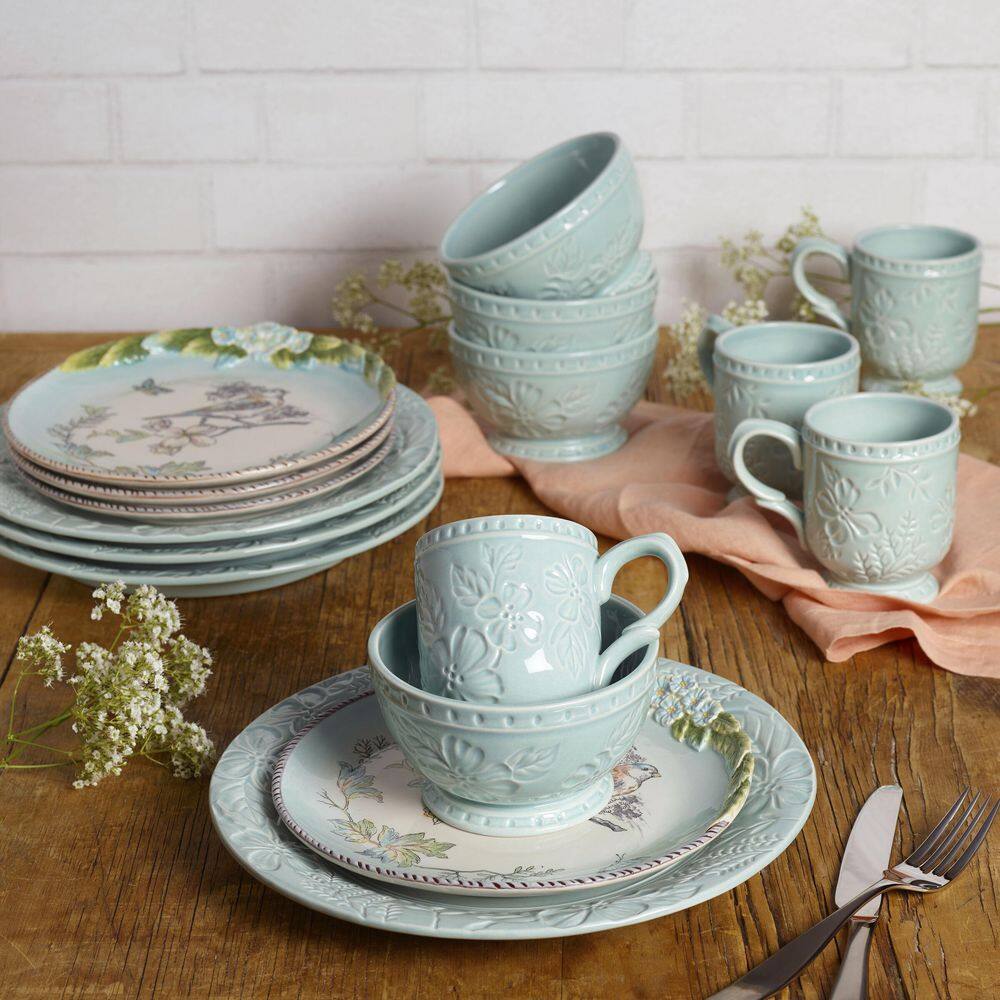 FITZ and FLOYD 16-Piece English Garden Bird Stoneware Dinnerware Set (Service For 4) 5290724