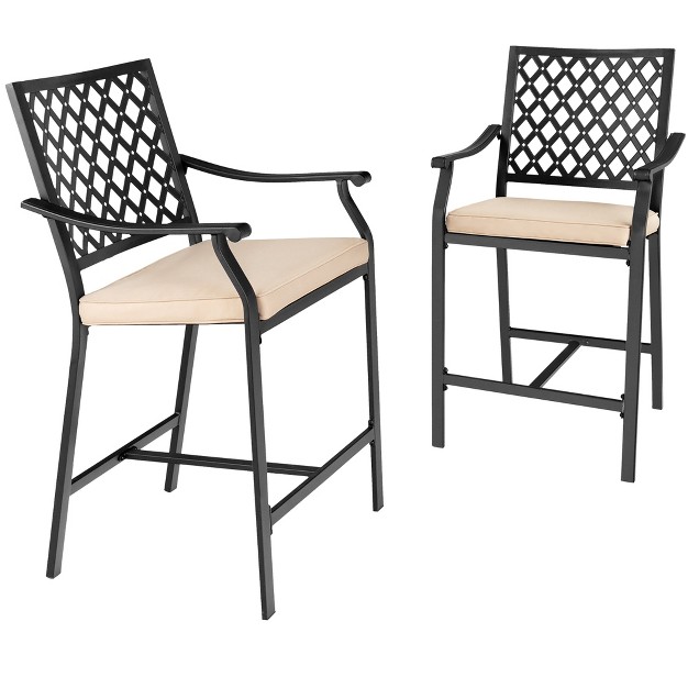 Costway 2pcs Patio Bar Stool Counter Height Cushioned Chair Armrest Garden Deck