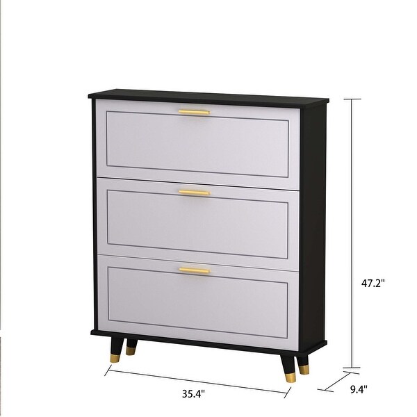 35.4W Shoe Cabinet 3 Drawers Shoe Cabinet Retro - - 35444592