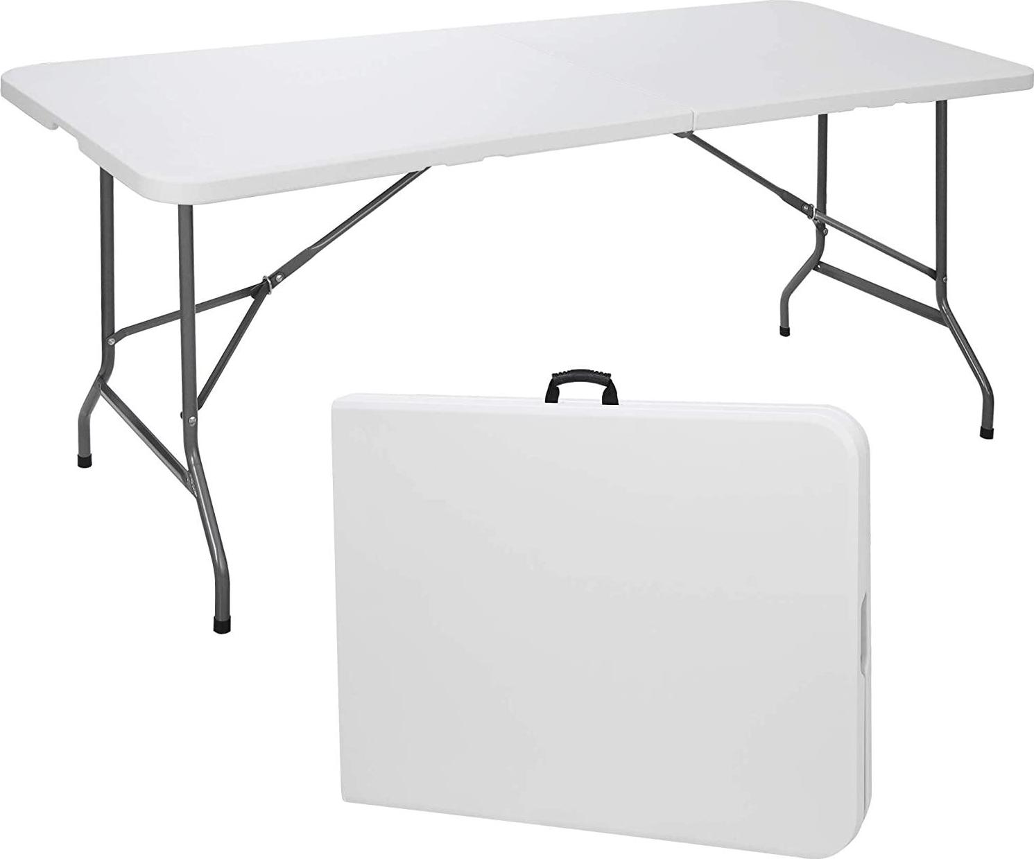 SKONYON Folding Utility Table 6ft Fold-in-Half Portable Plastic Picnic Party Dining Camp Table， White