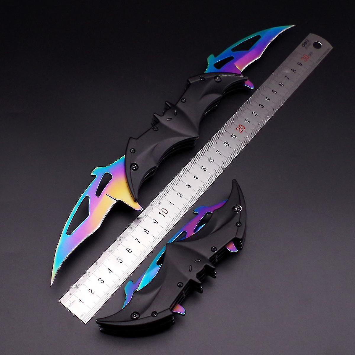 Blade - Pocket Folding Assisted Dual Blades Bat Knives With Belt Clip - Rainbow