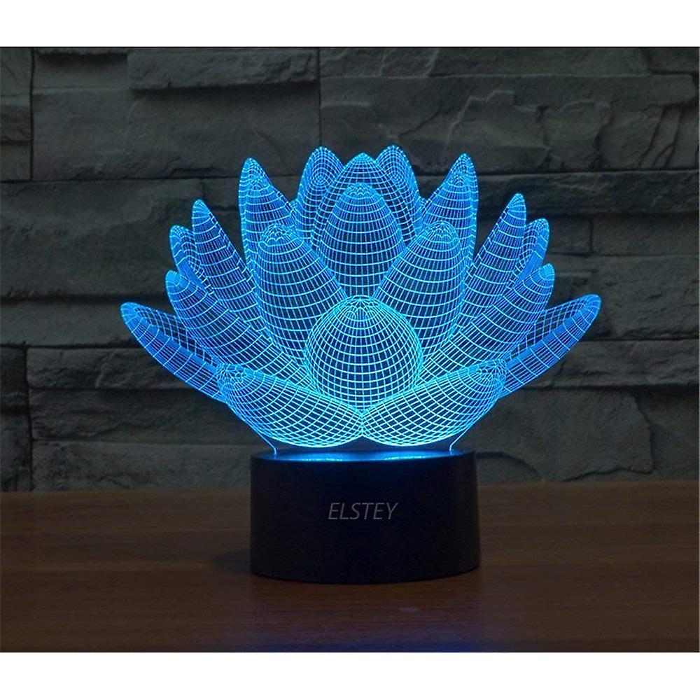 Blooming Lotus 3d Model Visual Optical Illusion 7 Color Change Touch Switch Nightlight Led Desk Lamp