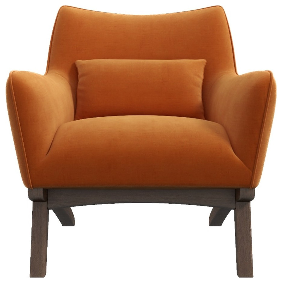 Piedmont Mid Century Modern Furniture Style Orange Velvet Accent Armchair   Midcentury   Armchairs And Accent Chairs   by Homesquare  Houzz