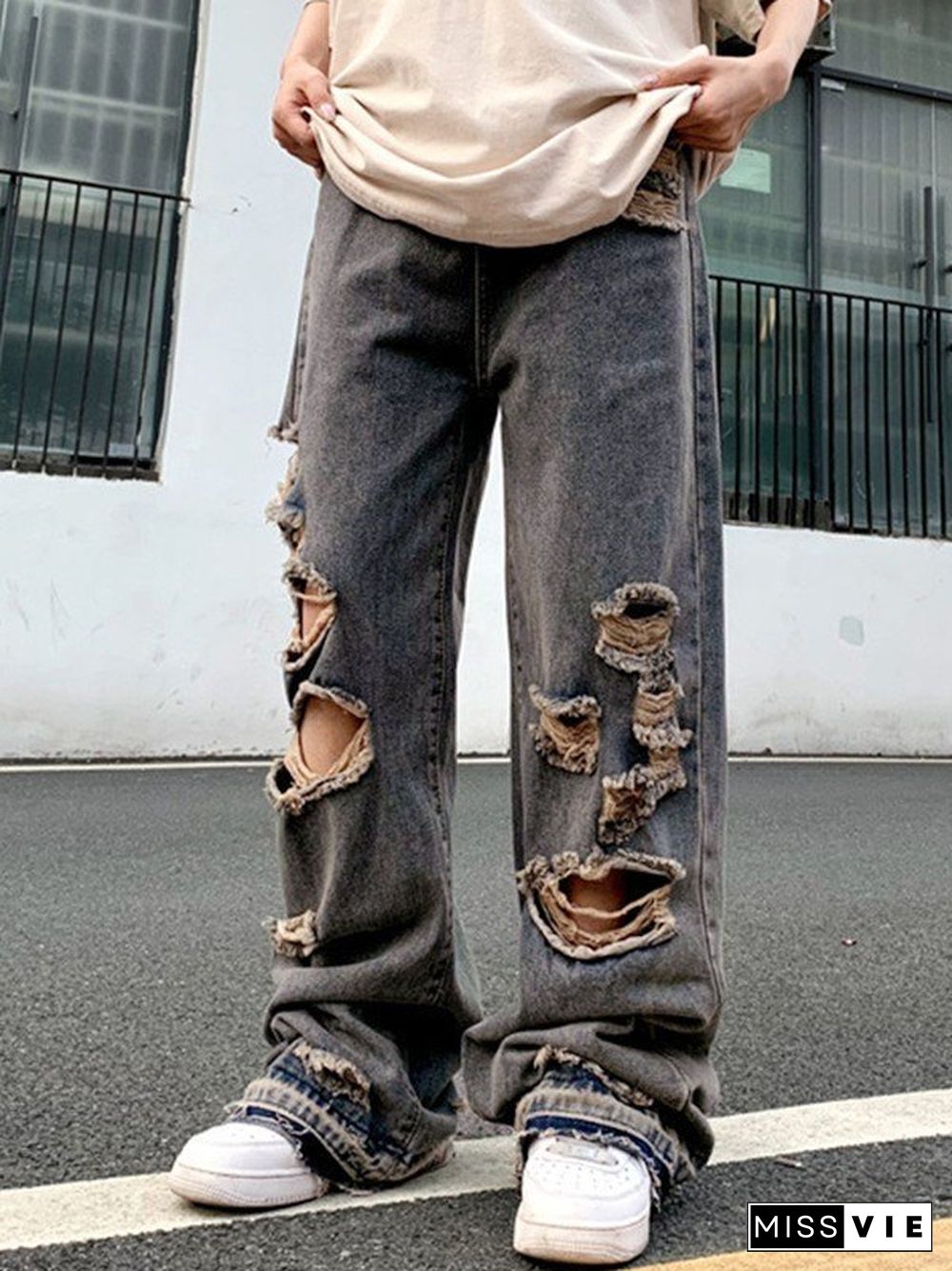 Distressed Ultra Frayed Ripped Jeans