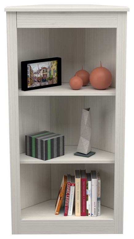 Inval 47 quot3 Shelf Engineered Wood Corner Bookcase in Washed Oak   Transitional   Bookcases   by Homesquare  Houzz