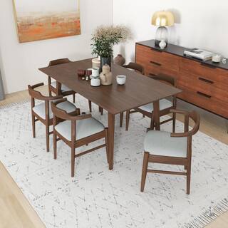 Ashcroft Imports Furniture Co. Alister 7-Piece Rectangular Walnut Solid Wood Top Dining Set with 6 Fabric Kathy Dining Chairs in Grey HMD00916