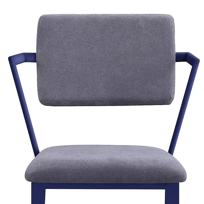 Fabric Upholstered Metal Base Chair with Flared Armrest， Blue and  Gray