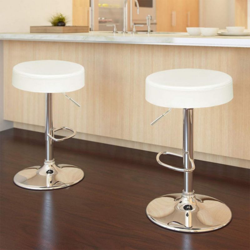 Adjustable Round Leather Swivel Seat Bar Stool