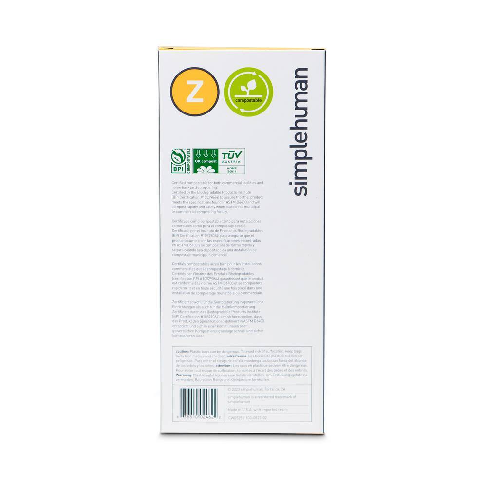 simplehuman 4 L1.2 Gal. Green Code Z Custom Fit Compostable Trash Bags (30-Count) CW0525