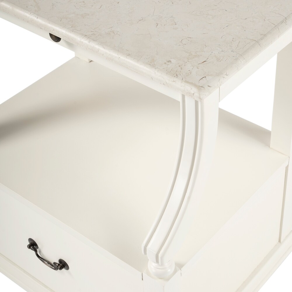 Mabel Genuine Marble and Wood 1 Drawer Nightstand