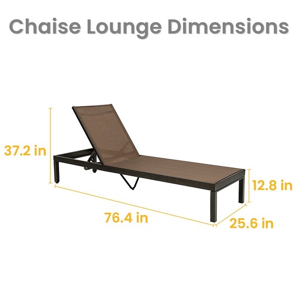 2PCS Outdoor Aluminum Adjustable Chaise Lounge Chairs with Wheels - 76.4