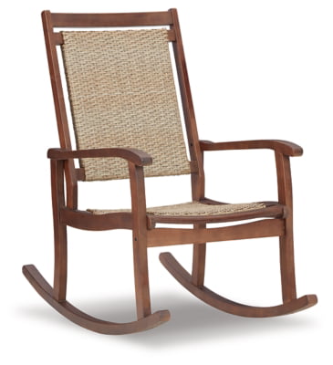 Signature Design by Ashley Outdoor Emani Eucalyptus Wicker Rocking Chair, Brown