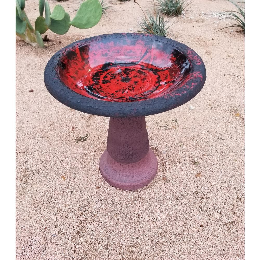 Exaco 20.5 in. H x 20 in. W Endura Clay Bird Bath Marbleized Red FM-0082