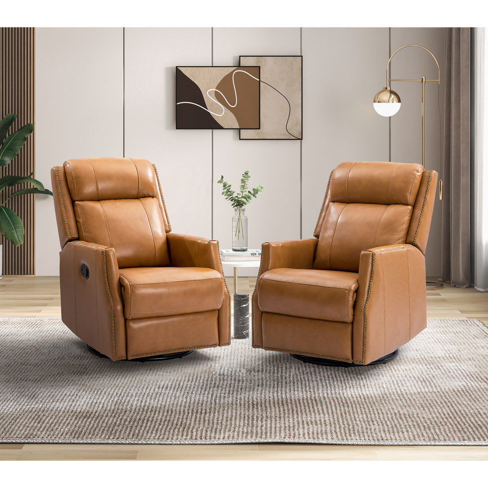 Genuine Leather Manual Swivel Recliner  Set of 2   Transitional   Recliner Chairs   by Karat Home  Houzz