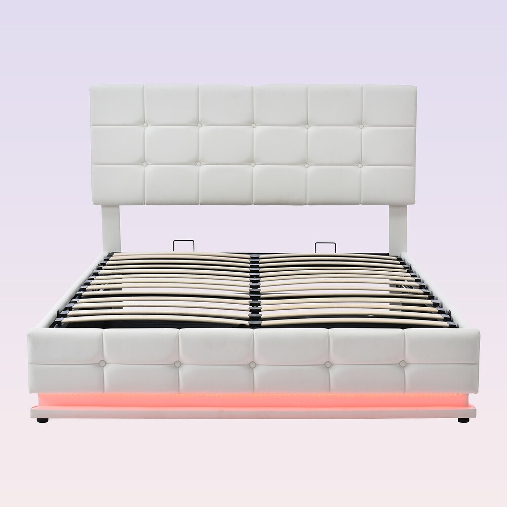 Modern Upholstered Storage Bed with LED Lights and USB charger