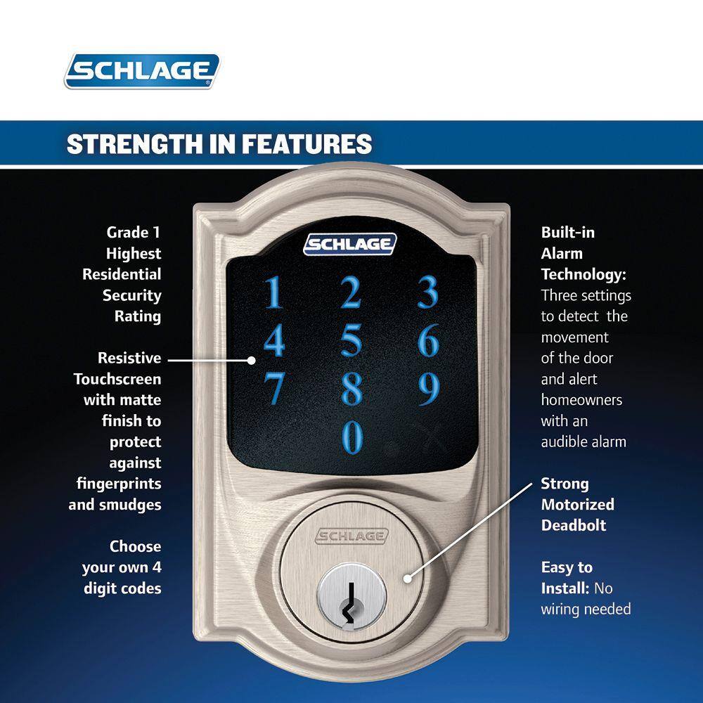 Schlage Camelot Bright Chrome Electronic Connect Smart Deadbolt with Alarm - Z-Wave Plus Enabled BE469ZP CAM 625