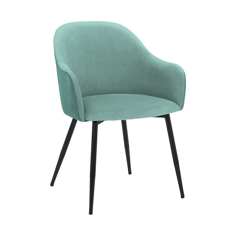 23 Inch Modern Dining Chair， Curved Back， Polyester， Metal Legs， Teal Blue