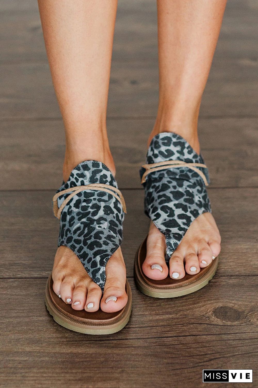 Cow Print Leopard Flat Sandals