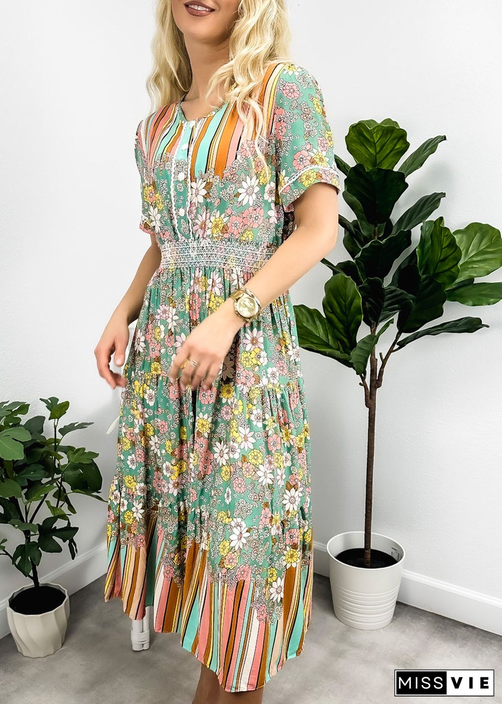 Multicolor Floral Retro Print Dress