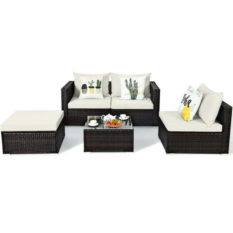 5Pcs Patio Rattan Furniture Set with Coffee Table   29\