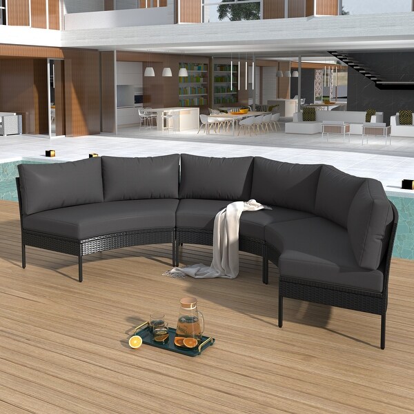 3 Piece Patio Furniture Set，Curved Outdoor Conversation Set，All Weather Sectional Sofa，Beautiful Curved Outdoor Sofa