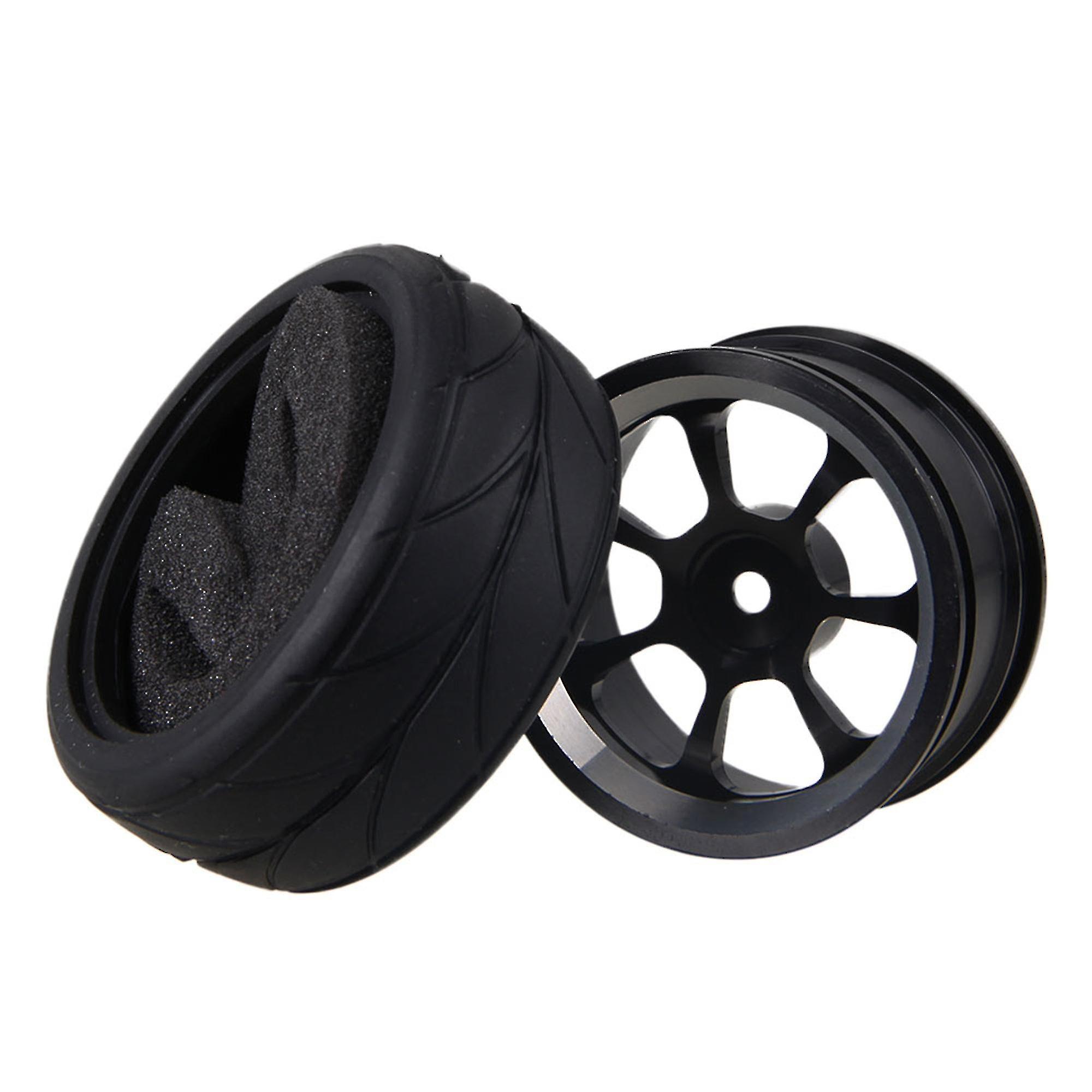 4pcs Black Alloy 7 Spoke Wheel Rim Pattern Rubber Tyre For Rc1:10 Car