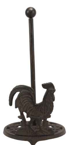 1 Cast Iron Rustic Rooster Chicken On Scroll Art Kitchen Paper Towel Holder Stand EBR02