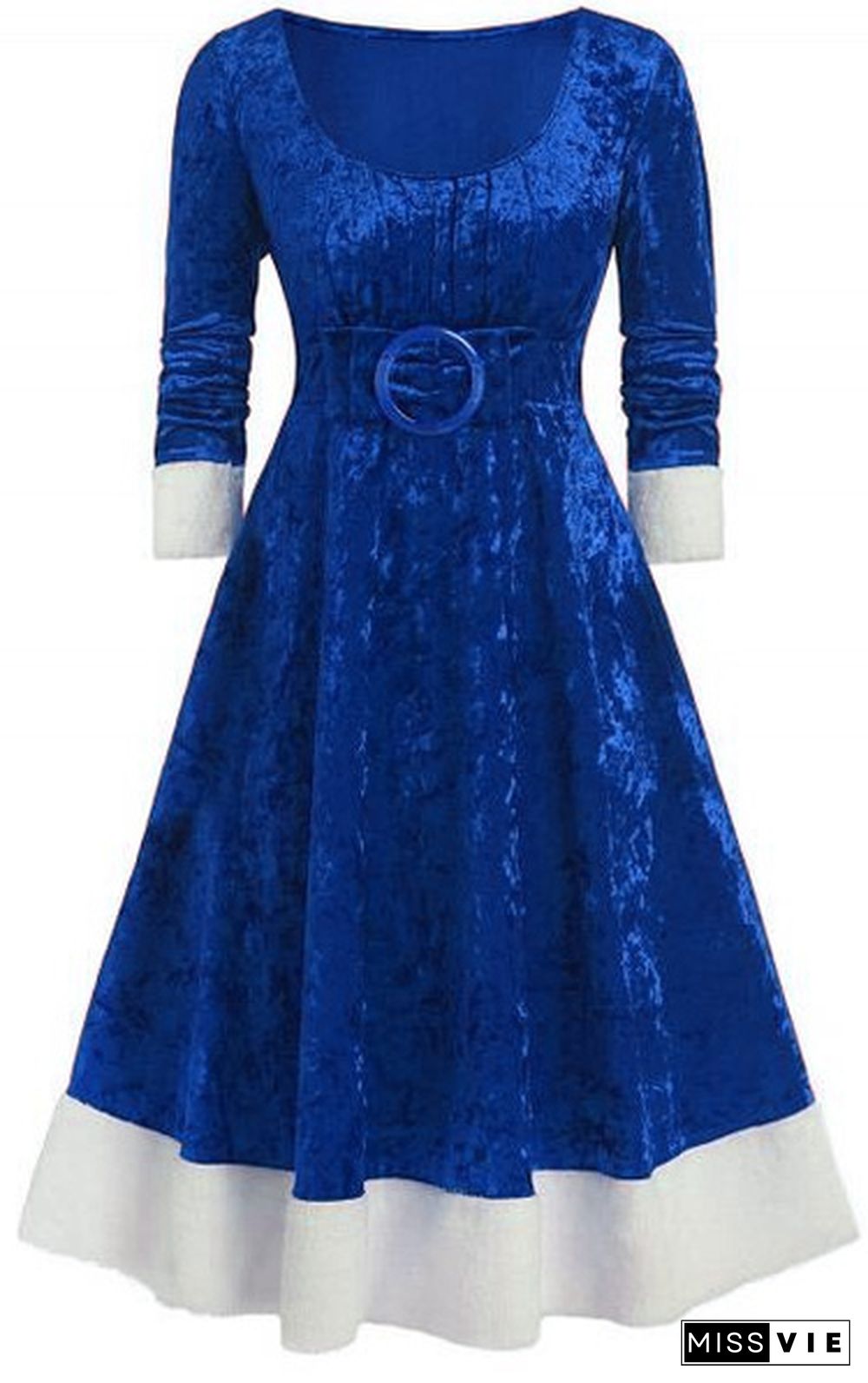 Plus Size Christmas Bowknot Embellished Contrast Velvet Midi Dress