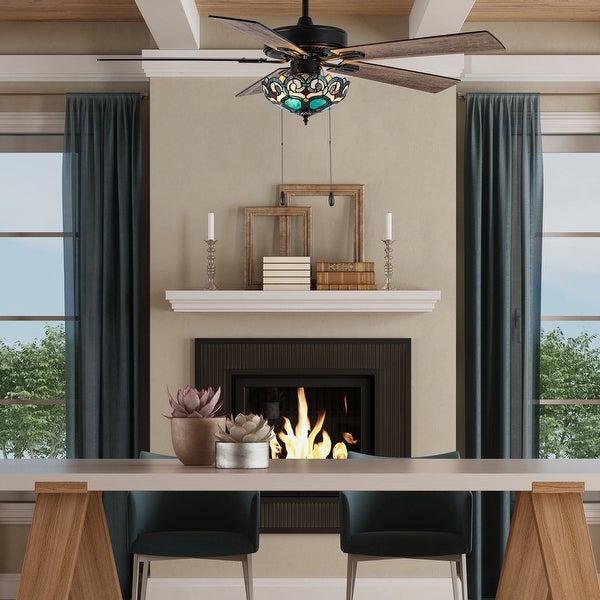 Astrid River of Goods Multicolored Oil-Rubbed Bronze and Stained Glass 3-Light 52-Inch Ceiling Fan - 52