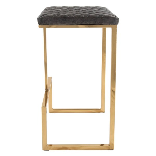 LeisureMod Quincy Modern tufted Leather Barstool Gold Metal Frame Set of 2 - 29