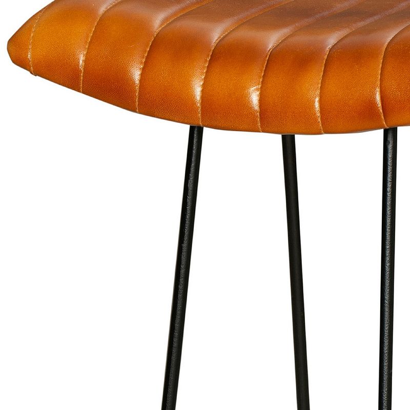 30 Inch Barstool with Curved Genuine Leather Seat and Tubular Frame， Tan Brown and Black