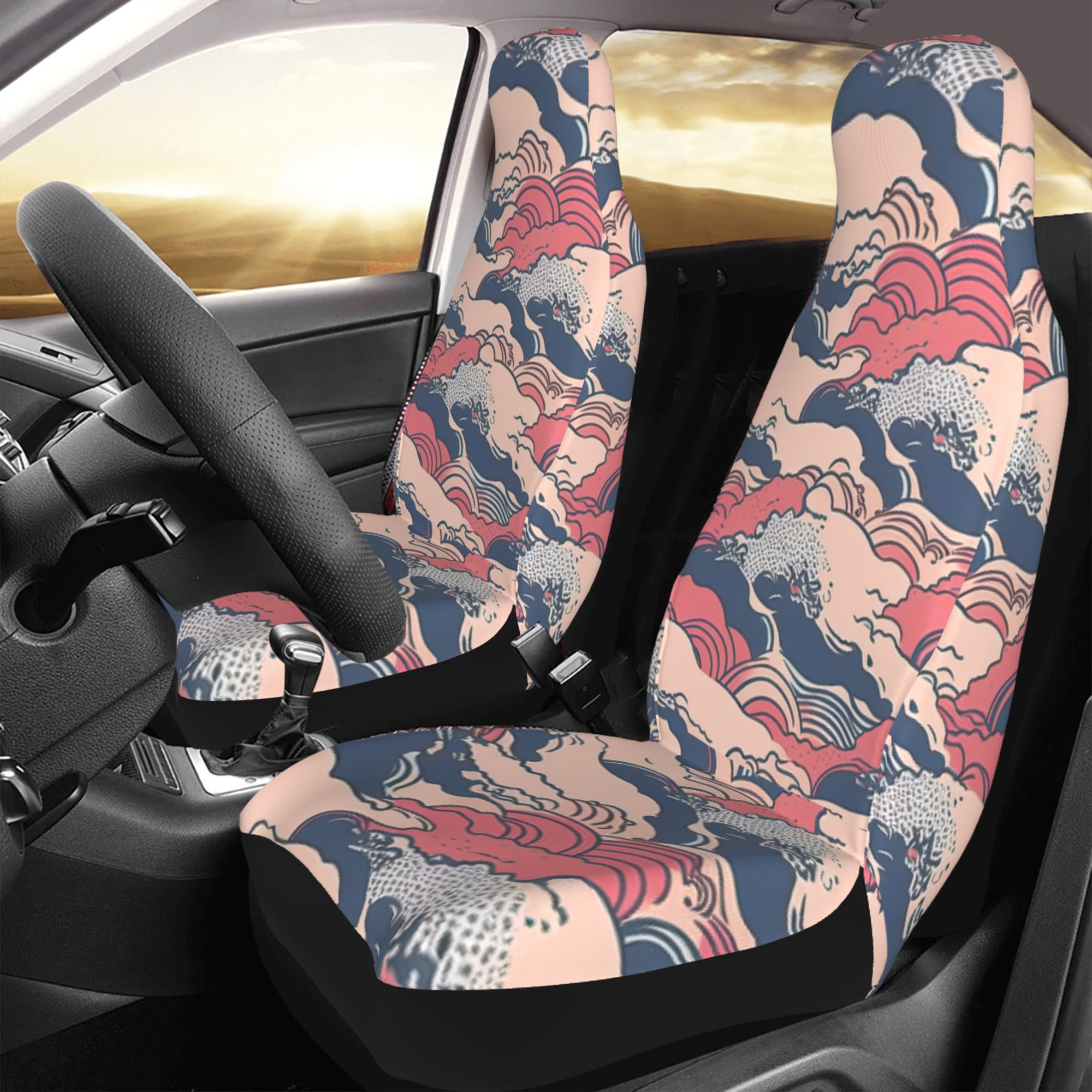 ZICANCN Car Seat Covers Front Seats Only，Rough Seas Waves Automotive Seat Covers Protectors for Cars Trucks Suv 2 Pack