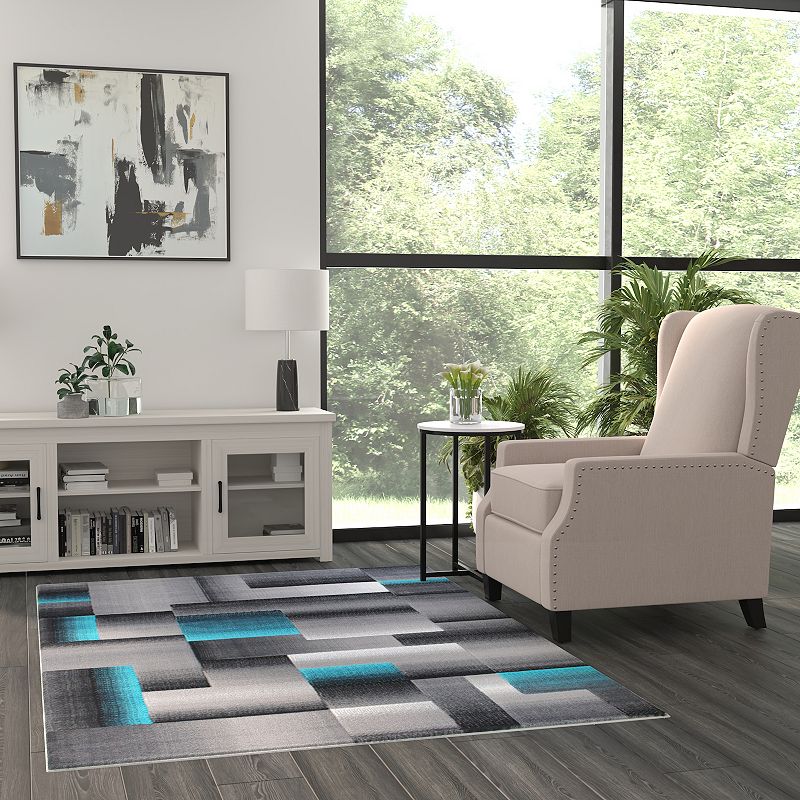 Masada Rugs Masada Rugs Trendz Collection 5'x7' Modern Contemporary Area Rug in Turquoise， Gray and Black-Design Trz861