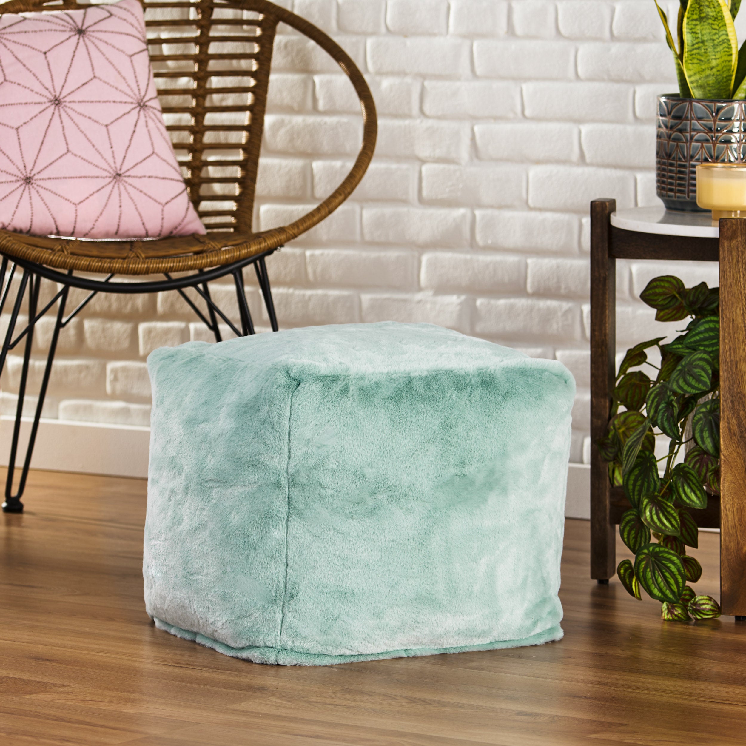 Pickerel Modern Glam Faux Fur Cube Pouf