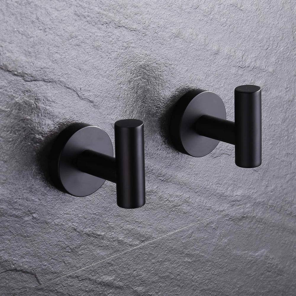 ruiling Round Bathroom Robe Hook and Towel Hook in Stainless Steel Matte Black (2-Pack) ATK-194