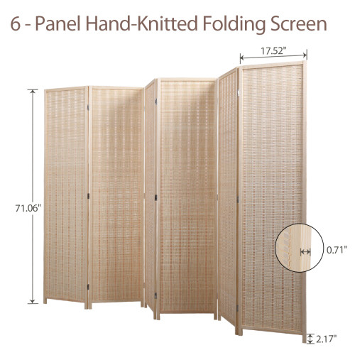 6 Panel Bamboo Room Divider  Private Folding Porta...