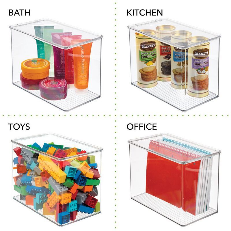 mDesign Tall Plastic Stackable Toy Storage Organizer Box with Hinge Lid