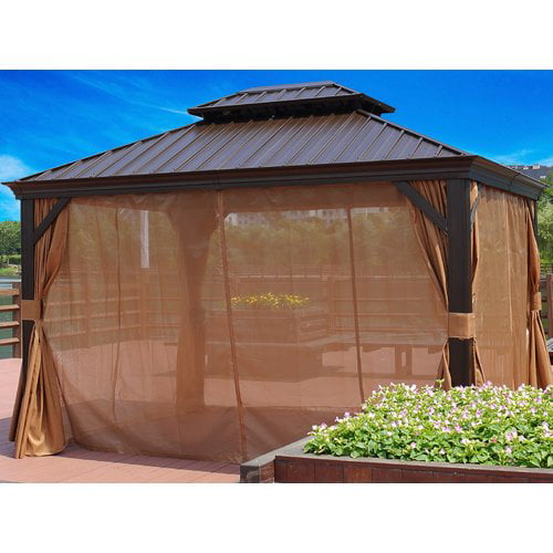 Kozyard Alexander Hardtop 12 ft. W x 10 ft. D Aluminum Hardtop Gazebo (Brown)