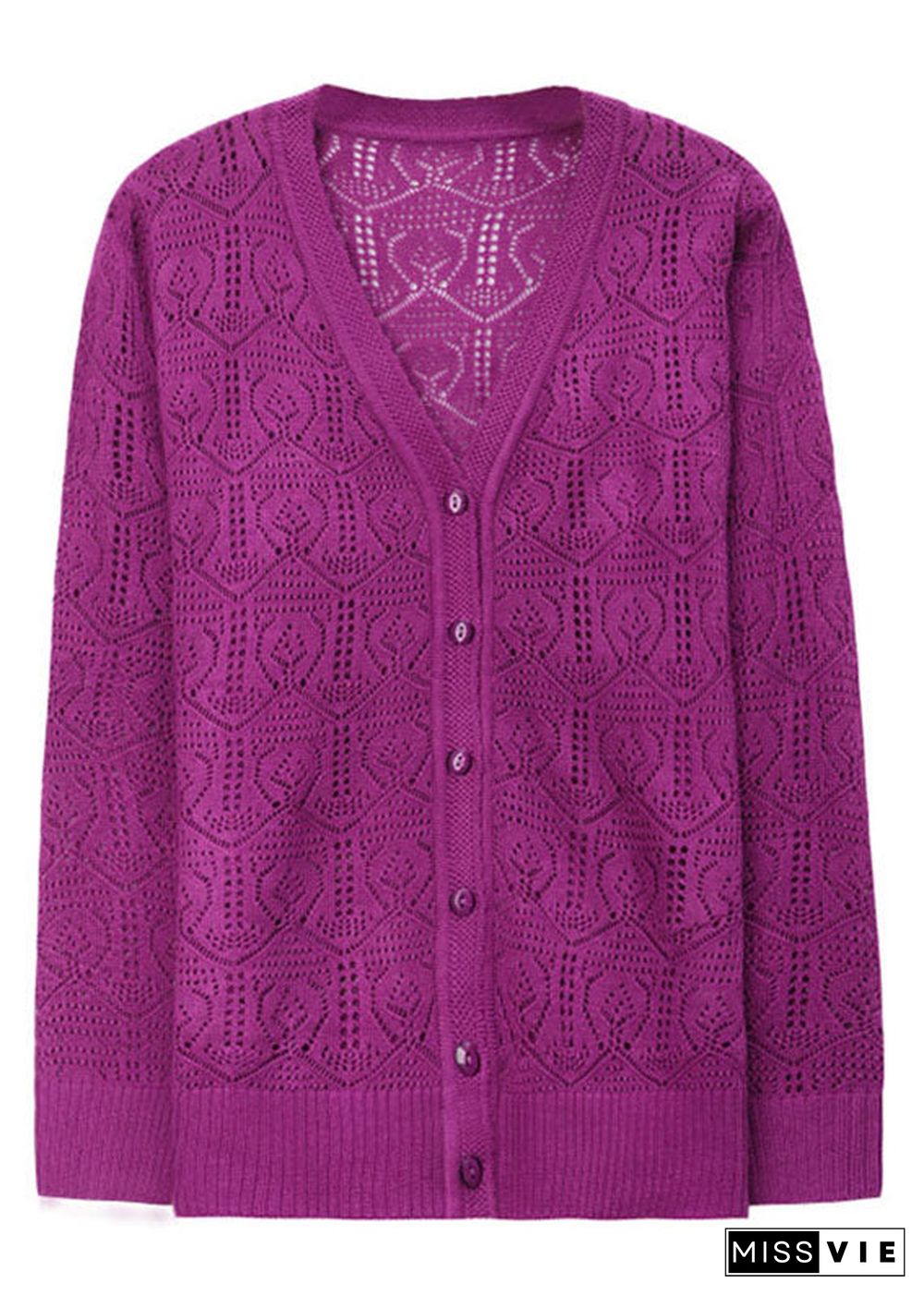 Slim Fit Purple Button Thin Ice Size Knit Cardigan Summer